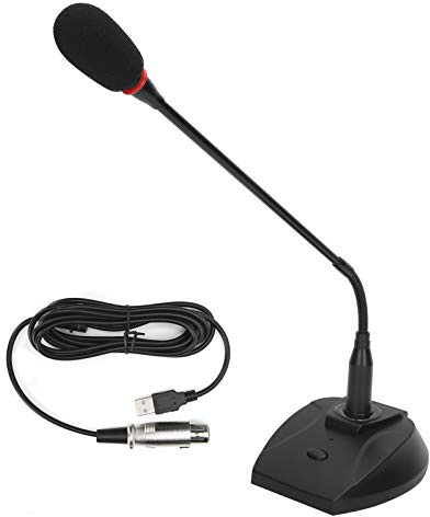Cyrank Microfono USB per Computer, Microfono a Condensatore a Collo di Cigno Microfono Cablato Microfoni da Podio Microfono Cercapersone da Tavolo Microfono Vocale con Cavo per Riunioni Conferenze