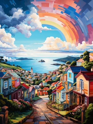 Taxpy Pinturas al óleo para pared Cuadro de paisaje de pueblo pequeño,40 * 60cm Cuadros en Lienzo Pintura Sala de Salón Decoración Dormitorios