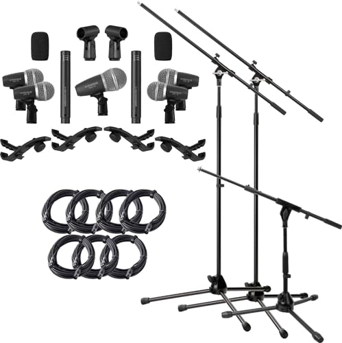 Pronomic DMS-7 Drum Schlagzeugmikrofon Set - 5 dynamische Mikrofone - 2x Kondensator-Overhead Mikrofone - mit 4 Klemmen Im Alu-Koffer - inklusive 3 Mikrofonständer und Mikrofonkabel