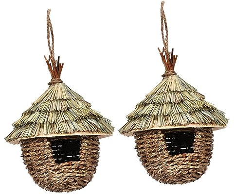 Happyyami Nichoir à Oiseaux Tissée Main Abri Suspendu pour Oiseaux Maison Artisanale pour Jardin Et Terrasse Accessoire Naturel