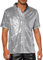 Acrawnni Men Sparkle Sequins Shirt Vintage Summer 1/4 Sparkle Button Short Sleeve Disco Tops 70s Party Club Novelty Shiny Shirt Rave Tops (A-Silver, L)