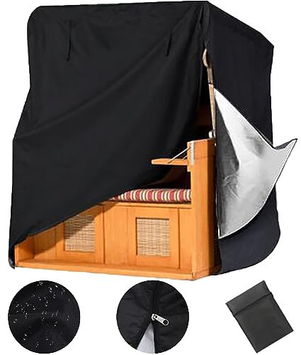 Funda Protectora para Sillón de Playa Funda Impermeable Cubierta para Silla de Playa de Mimbre 210D Oxford Protección UV Transpirable,135 * 105 * 175/140cm,Black