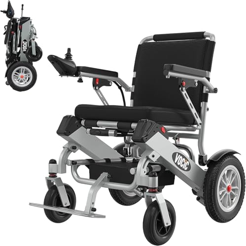 VOCIC Elektrorollstuhl Faltbar Leicht 25KG,Doppelbatteriedesign Rollstuhl Elektrisch für Allen Gelände,25KM Reichweite,Tragfähigkeit 136KG | 5 Jahre Garantie
