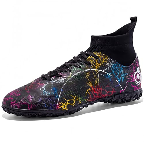 KUUK Scarpe da calcio per bambini, tappeto erboso artificiale, Turf, scarpe da calcio, scarpe da ginnastica per ragazzi e ragazze AG FG TF, K028 nero TF, 34 EU