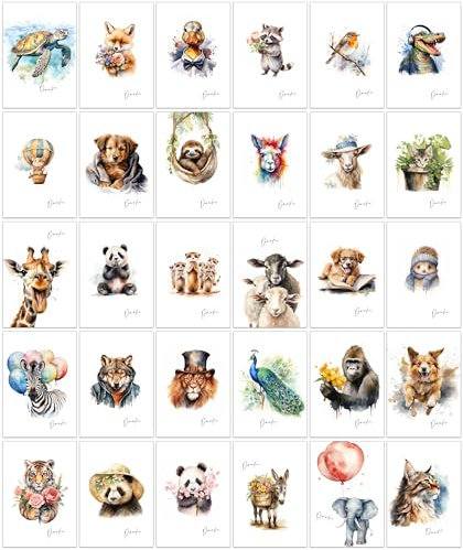 the lazy panda card company 30 Dankeskarten - 30 verschiedene Aquarell-Zeichnungen von Tieren als Danksagung mit Umschlägen