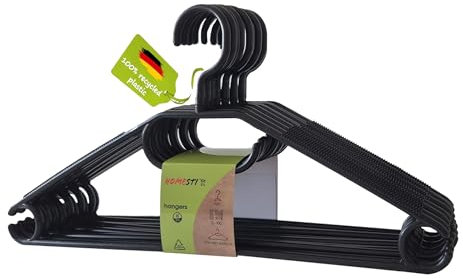 homesti multifunktionale Kleiderbügel aus 100% recyceltem Kunststoff, 10 Stück, mit 360° drehbarem Haken und Anti-Rutsch-Oberfläche, platzsparend mit Hosensteg und Haken für Krawatten