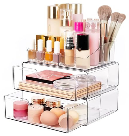 Porta Trucchi Organizer 3 Piani, Organizzatore Trucchi Trasparente In Acrilico, Make Up Organizer per Profumi, per Toeletta, Bagno e Camera da Letto(Con 12 cuscinetti antiscivolo)