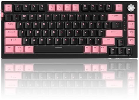 MageGee SKY81 75% Wireless Gasket Mechanical Gaming Keyboard, Hot Swappable RGB Custom Creamy Keyboard w/ 5-Layer Padding, BT/2.4G/USB-C, Knob Control, NKRO for Win/Mac (Pink&Black, Blue Whale Switch)