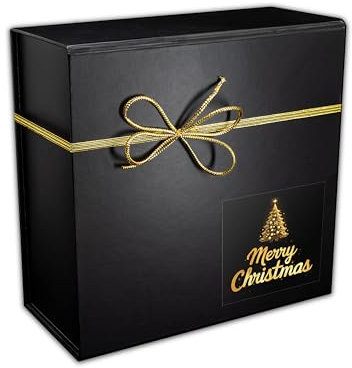 Geschenkbox WEIHNACHTEN schwarz Christmas-Edition/Geschenkkarton mit magnetischem Deckel und Schleife, Geschenkverpackung Box mit Band und Weihnachtsmotiv