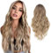 DKDDSSS Lange Lockige Ombre Braun zu Blond Perücken für Frauen, 25 Zoll Lange Ombre Perücke für Frauen Braun Ombre Blonde Natürlich Synthetische Haar Perücke für Tägliche Party Cosplay Verwendung