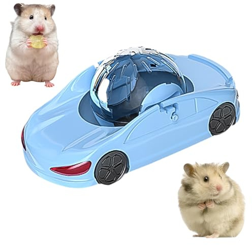 Hamster Ball Sports Car - Funny Exercise Wheels with Detachable Transparent Breathable Ball, 3 Play Modes, Hamster Running Ball in Car Suitable for 5-8cm Young Gerbil Dwarf Small Pet (Blue)