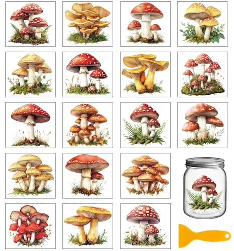 GLOBLELAND 18 Sheets Retro Mushrooms Transfer Stickers 3.9x3.6inch Plants Colorful Transfer Decal Rub on Transfer for Cup Decal Vase Glass Art Crafts Decorations