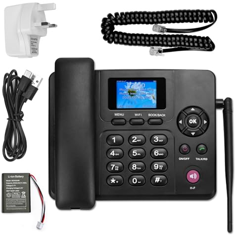Lychee Telefono cordless fisso 2,3,4G - Dual SIM, WIFI - Multi-lingua, ampio display retroilluminato a colori - Antenna staccabile - Telefono da scrivania per ufficio/hotel/uso residenziale