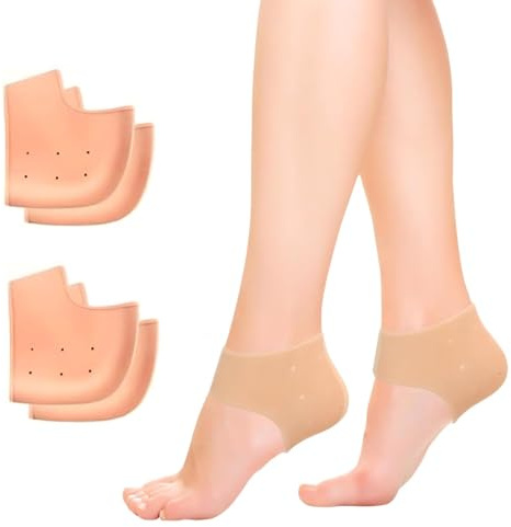 2Pairs Silicone Gel Heel Protectors, Gel Heel Pads for Dry Cracked Feet, Blister Prevention Heel Cups Cushions for Plantar Fasciitis Achilles Tendinitis, for Men & Women