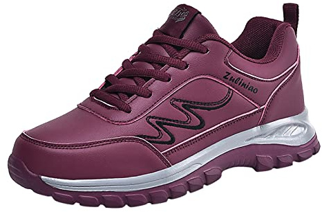 Women's trainers, chunky shoes, lightweight trainers, women's platform running shoes, sports shoes, casual shoes, walking shoes, comfortable, lightweight, breathable, unisex, wine red, 6 UK