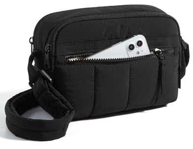 bagsmart Cross Body Bag Women, 2.4L Crossbody Purse Mini Puffy Shoulder Handbag Wallet with RFID Blocking Slots for Travel Daily Hiking, Black-small