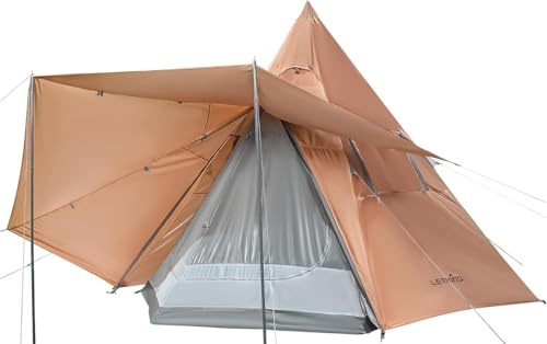 LETKIND 6 Person Camping Tent 12x12ft Teepee Tent Waterproof Professional Canvas Tent with Water-Resistant Material, Double Layer Design and Mesh Windows, Easy Setup for Adult Family Outdoor Camping