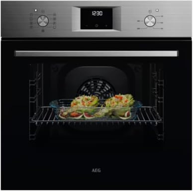 AEG OU5AB21CM – Horno Multifunción Serie 5000 SurroundCook, 65 L, Display LED, 9 Funciones, Limpieza AquaClean, Mandos Escamoteables Inox, Puerta 4 Cristales, Inox Infinity