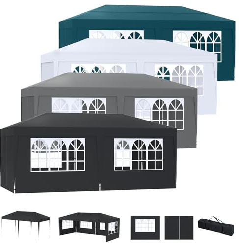 LZQ paviljong hopfällbar paviljong 3 x 6 m, pop-up trädgårdspaviljong festtält vikbart med 6 sidodelar, UV-skydd justerbar höjd för trädgård, strand, fest, bröllop, festival och camping, antracit