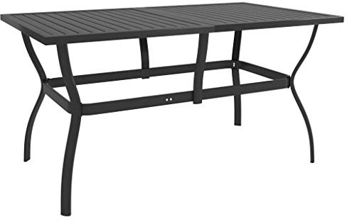 PHGTYUK Anthracite Powder-Coated Steel Garden Dining Table with Sleek Slatted Design for Outdoor Patio Use, Spacious 55.1 in by 31.5 in Dimensions, Durable Construction