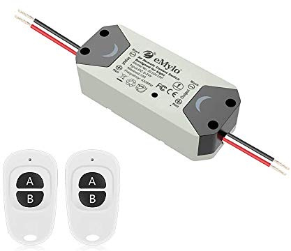 eMylo Smart Wireless RF Switch DC 12V 1-canal Interruptor de control remoto de 5V-24V RF Módulo de relé de automatización del hogar 433 MHz con dos transmisores 1 paquete