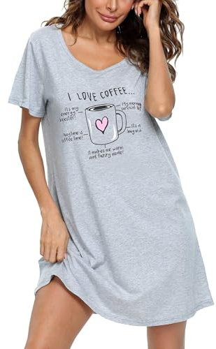 ENJOYNIGHT Camiseta de dormir de algodón para mujer, manga corta, estampado Sleepshirt