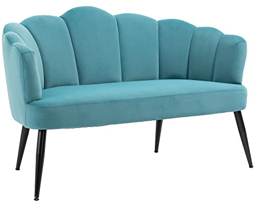 HOMCOM Divano 2 Posti in Velluto, Divano a Conchiglia, Divanetto da Salotto, con Gambe in Metallo, Stile Moderno, Elegante, da Soggiorno, 132x66x80cm, Verde