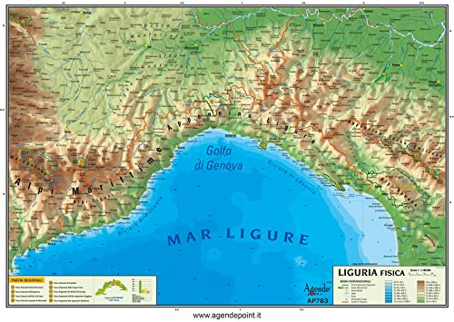 Carte régionale 21 x 30 Ligurie Géographique Physique Politique Plastifiée Brillant Pour Usage Scolaire