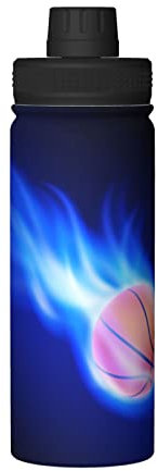 OGNOT Pallina da basket blu del fuoco stampata 20oz in acciaio inossidabile isolato bollitore/bottiglia di acqua sportiva, riutilizzabile escursionismo thermos