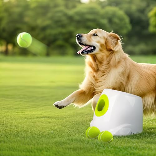 ALL FOR PAWS Automatic Dog Ball Launcher, Rechargeable Ball Launcher for Dogs,Interactive Tennis Ball Thrower Machine for Dogs, Puppy Pet Fetch Toy,3 Balls Included (MAX)