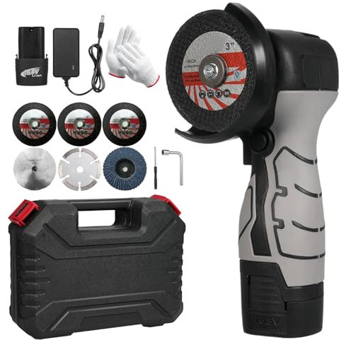 Weytoll Mini Angle Grinder - 7000RPM Cordless Grinder with 2Pcs 16.8V 2000mAh Battery and Grinding Disc for Cutting Polished Brick, Wood, Stone, Steel