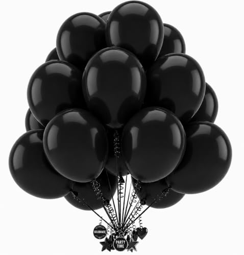 Artier 50 Biodegradable Black Balloons, 10 Inch Large Natural Latex Party Balloons, Thick Strong Eco Friendly Helium or Air Balloons for Birthday Halloween Prom Wedding Graduation Decorations