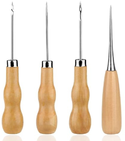 LZOWUUL 4 Stück Ahle, Schneiderahle, Aale Werkzeug, Holzgriff Pfriem DIY-Handwerkzeug Lederhandwerk