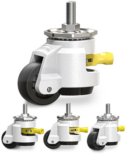 HOLKIE Leveling Castor Wheels Set of 4 Heavy Duty Retractable Casters, M12 and 1/2 Stem Size, Total Capacity 1000KG, Adjustable Castors with Ratchet Handle for Workbench, Furniture, Machine