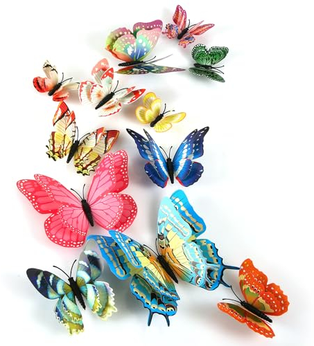 12pcs Glow in The Dark Butterfly Wall Stickers, Colorful 3D Butterfly Magnets, Double Layer Luminous Removable DIY Wall Art Crafts for Kids Girls Bedroom Home Room Decor