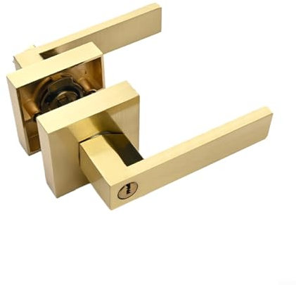 CNANRNANC Door Handle Set - Outdoor Door Lock Set with Square Privacy Lever for Room, Office, Bathroom Doors (Gold)