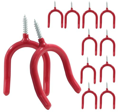 HARSKIYER 12 Pack Red Screw-in U Hooks, Shovel Wall Mount for Garage