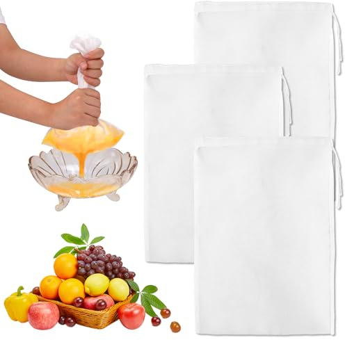 3pcs Sacs à Lait de Noix, 30 x 20cm Sacs en Nylon Réutilisables Sacs à Tamis en Maille Sacs Filtrants pour Aliments pour Filtrer le Jus le Lait de Noix le Yaourt le Café le Beurre le Tofu