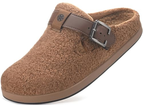 Zapatillas de Estar Invierno Mujer Hombre Peluche Comodidad Cálido Antideslizantes Pantuflas Zuecos Interior Exterior,Marrón,40 EU