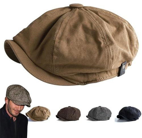 KEYULI Gorras de Boina Gorra Octogonal de Vendedor de periódicos,Sombreros de Boina de Pintor Vintage,Gorras planasTamaño Ajustable,Gorra Octogonal de Vendedor de periódicos (XL (61cm ~ 63cm),Caqui)