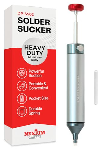 NexiumTools Upgraded Solder Sucker Desoldering Pump - Desoldering Tool with Unclogable, Aircraft Aluminum, Self-Clean, 8 Spares, Pinecil Ready - Desolder Pump for Solder Removal