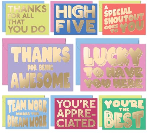 S&O Employee Appreciation Cards - 8 Designs - Assorted Thank You Cards with Envelopes - Thank You Cards for Office Staff Recognition, Work Anniversary & Gratitude - Staff Appreciation, 4x5.5”