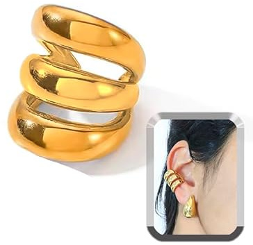 Pendientes para mujer, Aros grandes Ear Cuff Clips Diseño Circular Grueso sin Agujero, Acero Inoxidable, Dorado y Plateado, Chunky rings