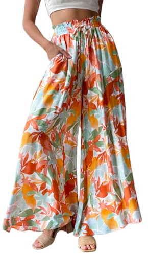 ROFUSSO Pantaloni Donna Palazzo a Gamba Larga Casual e Leggeri Estivi Elastici a Vita Alta Eleganti in Tessuto Tinta Unita con Tasche