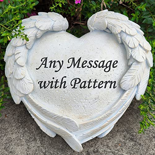 Personalisierte Friedhof Steine Grabmarker mit Engel Flügeln für jemanden verloren, kleine Herz geformte Grabsteine für Friedhof Dekorationen graviert mit jeder Nachricht, Sympathie Gedenkgeschenke im