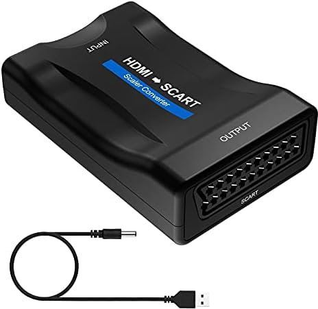 HD to SCART Converter Adaptor, Convert digital 1080P HD video and audio signal to analog SCART CVBS signal, 1080P HDMI-compatible to SCART Video Audio Upscale Converter AV
