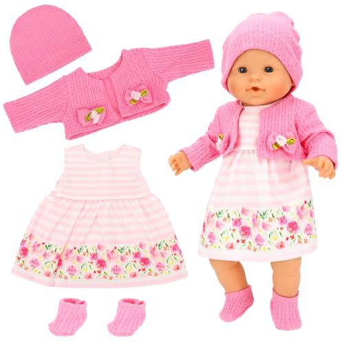 4 Sets Baby Doll Dress Knitted Hat Outfit for 14-17â Dolls
