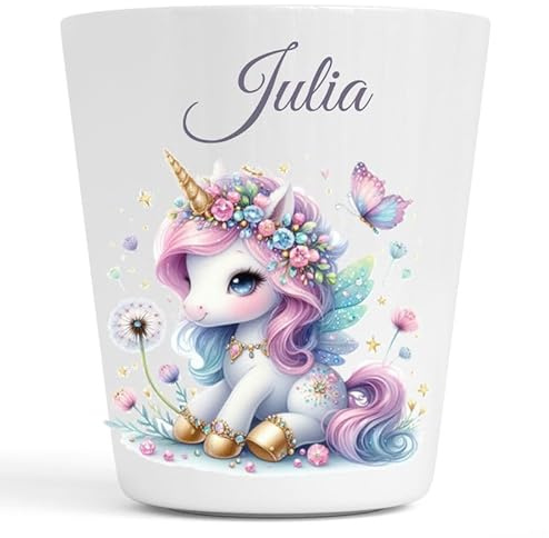 Générique Gobelet en Plastique pour Enfants | Gobelet Personnalisé avec Nom |Verre Plastique Incassable Personnalisé manette de jeux vidéo (Licorne Julia)