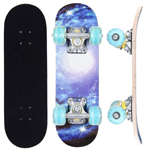 ERNAN Skateboard 17x5 Zoll Komplette für Kinder Jugendliche, komplettes Standard-Skateboards, 7 Schichten Ahorn-Deck, konkaves Skateboard (Whirlpool Starry Sky)