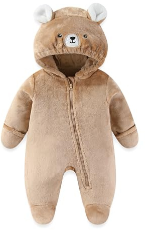 JiAmy Baby Snowsuit, Baby Boys Girls Clothes Set Fleece Animal Hooded Winter Overall Romper Jumpsuit Bear 6-9 Months